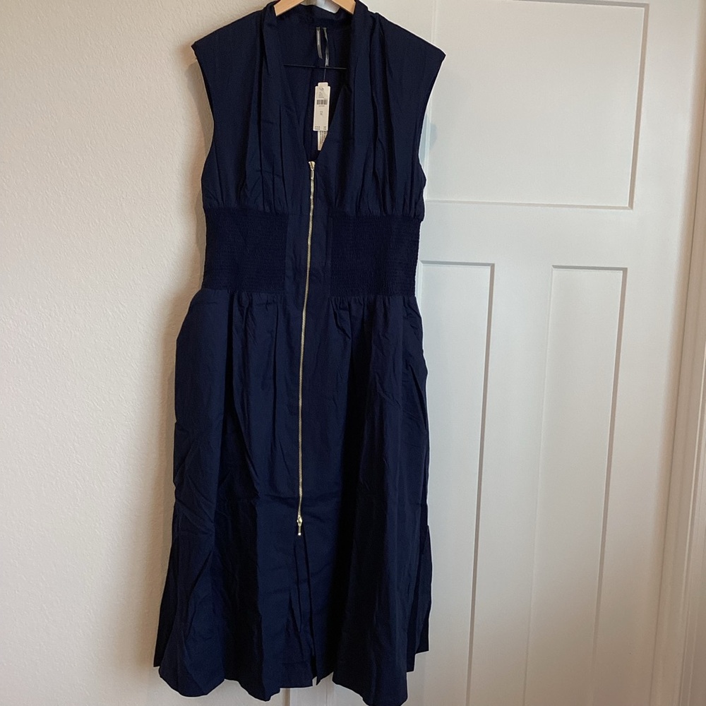 Anthropologie Tommie Zip-Front V-Neck Midi Dress NWT Navy Storm XL - Picture 5 of 14